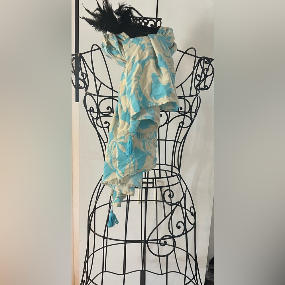 XIX Palms ivory an blue palm print multifunctional sarong,scarf 100% viscose